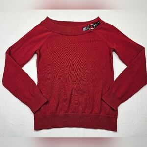 Lauren Ralph Lauren Red Knit Sweater Buckle Detail Off Shoulder Top‎